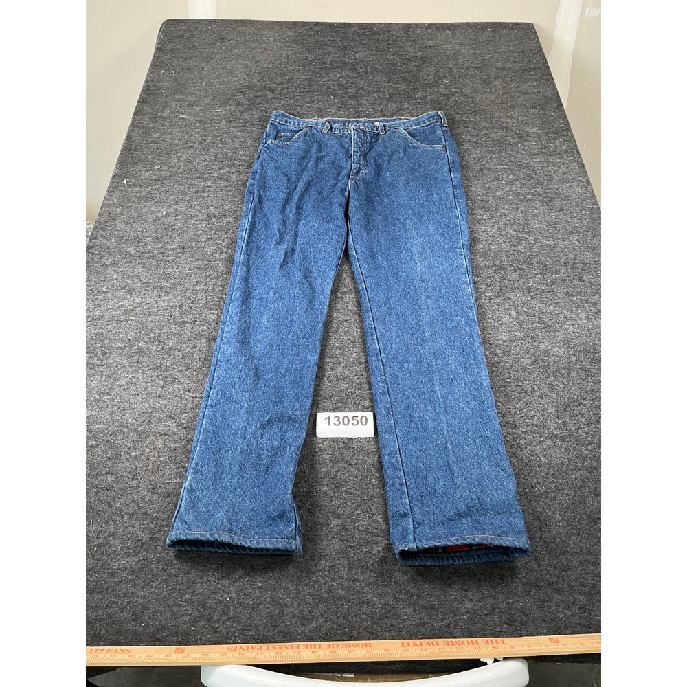 Lands End Flannel Lined Jeans Mens 40 Blue Excellent Vintage Made in USA - Picture 2 of 10